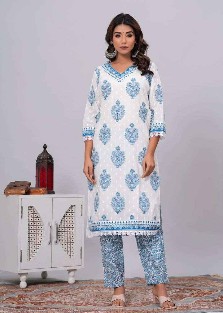 Blue Mughal Cotton Suit Set