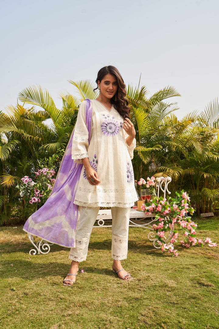 Lilac Flower A- Line Pakistani Suit set