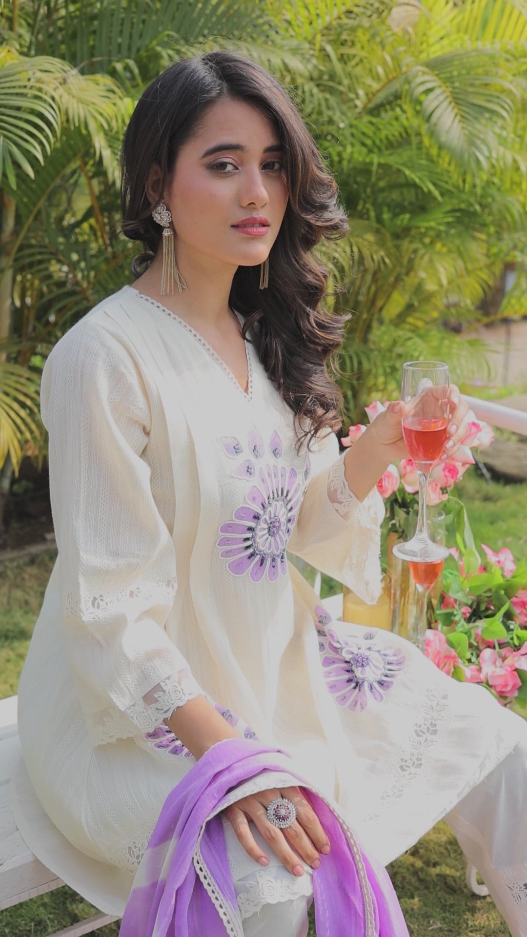 Lilac Flower A- Line Pakistani Suit set
