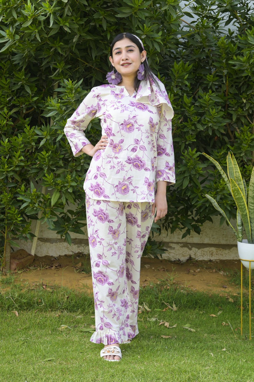 Purple Blossom Cotton Coord Set