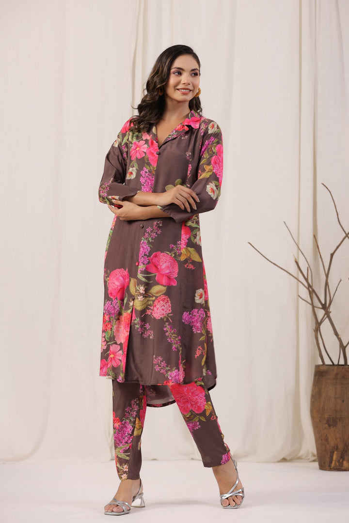 Coffee Muslin Kurta Set