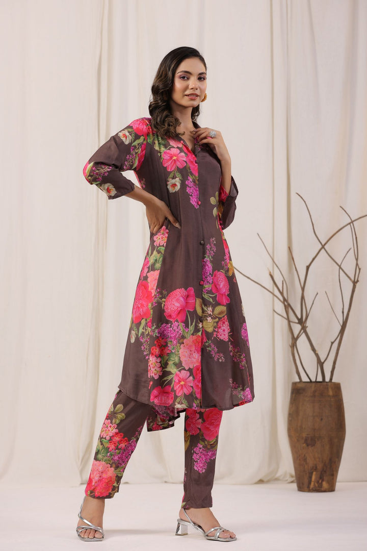 Coffee Muslin Kurta Set