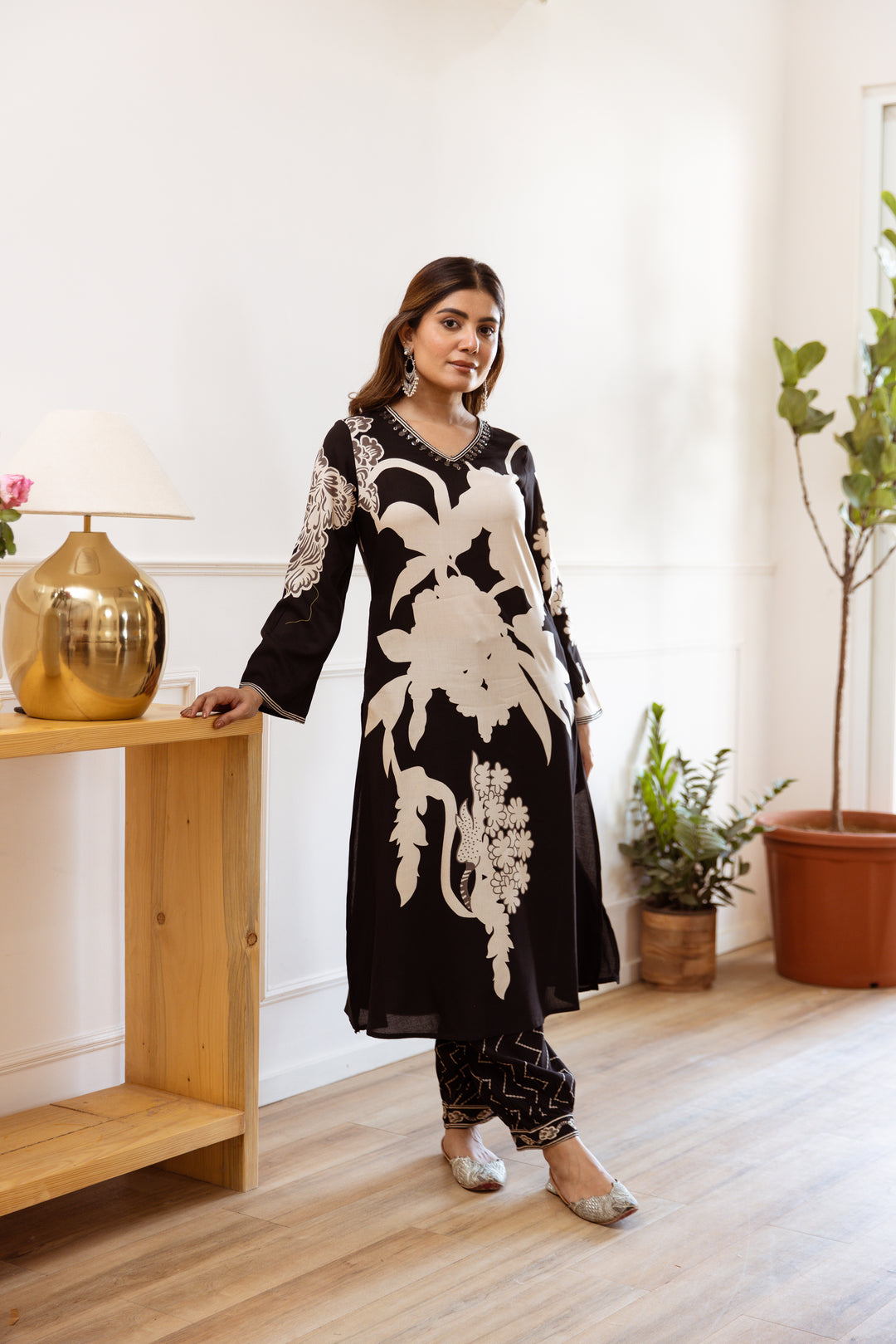 Monochrome Bloom Kurta Set