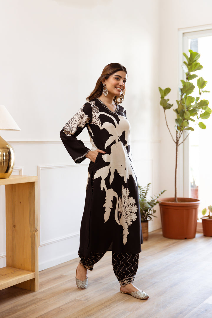 Monochrome Bloom Kurta Set