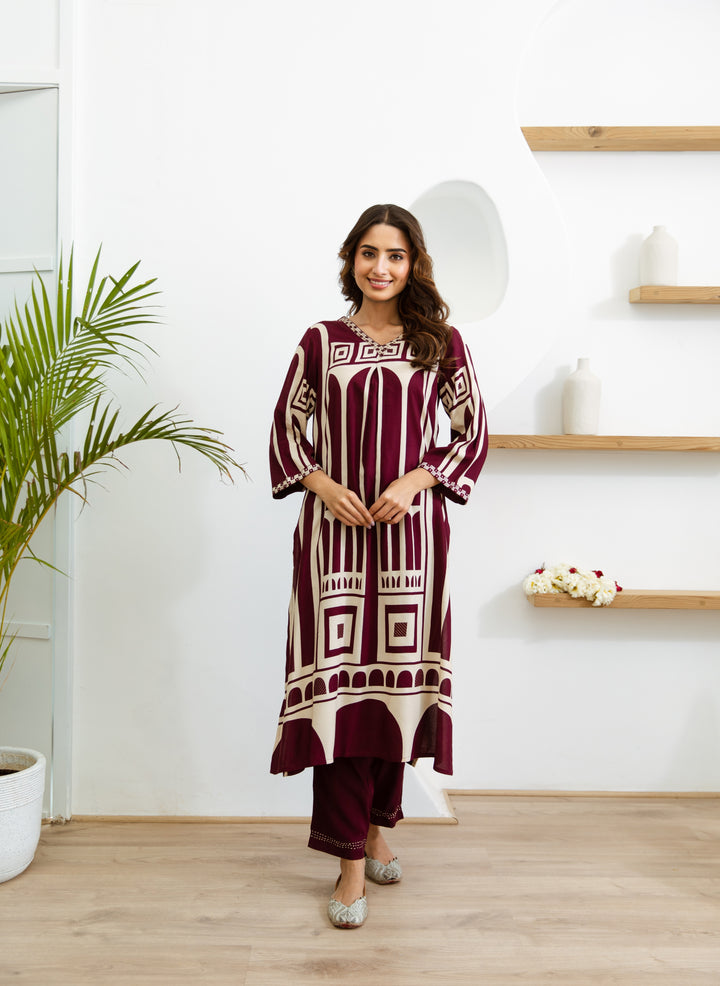 Wine Castle Kurta Set