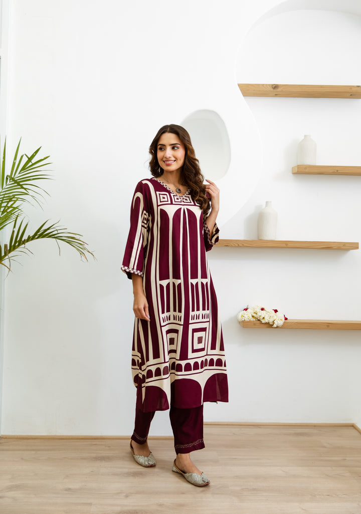 Wine Castle Kurta Set