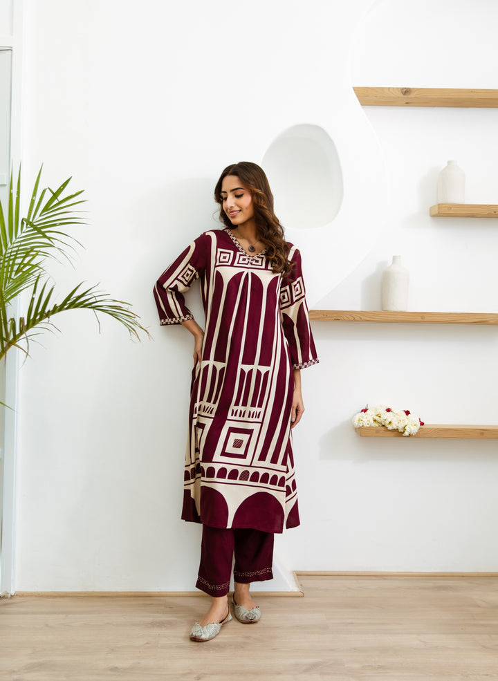 Wine Castle Kurta Set