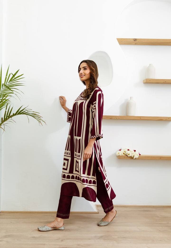 Wine Castle Kurta Set