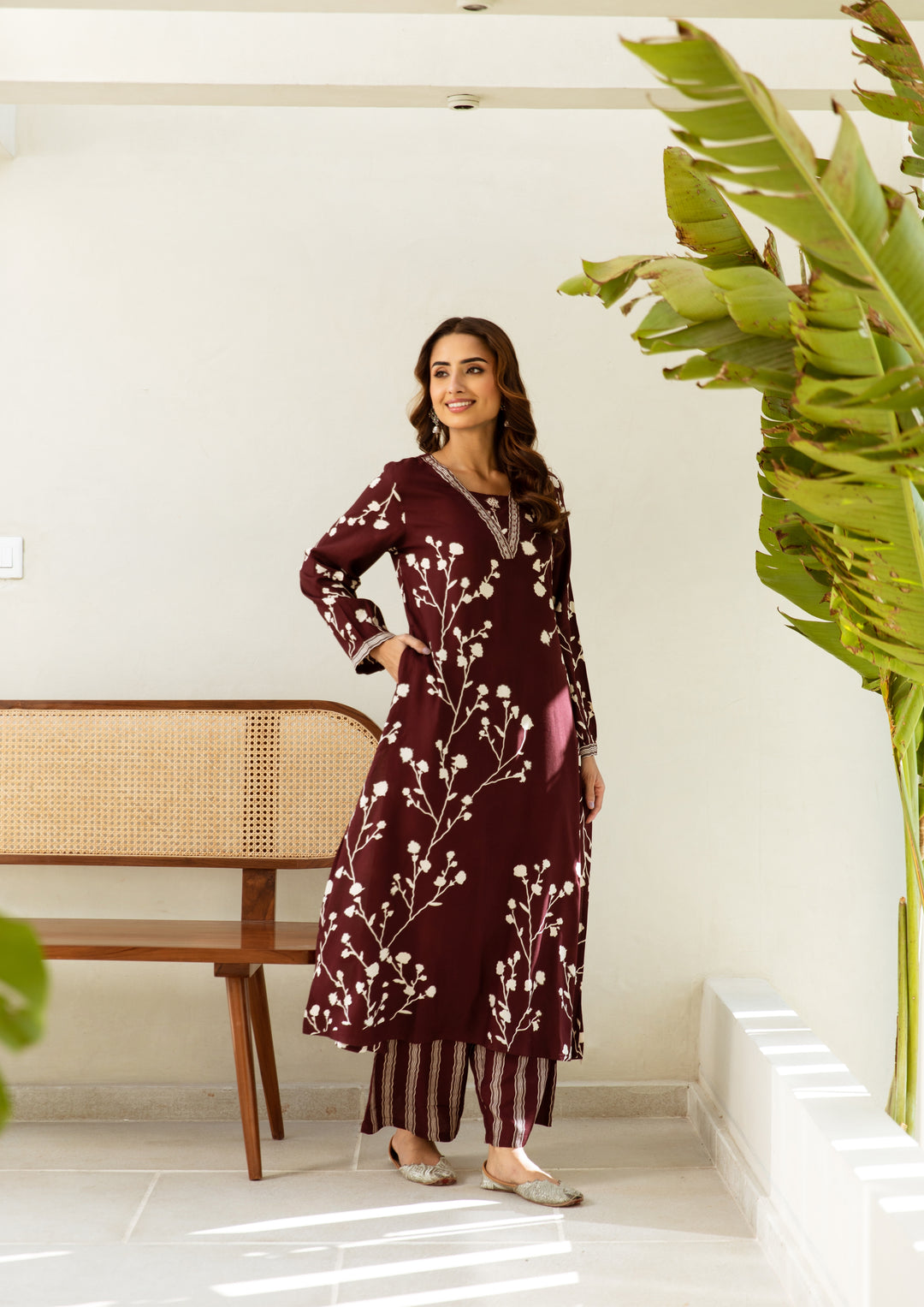 Maroon Blossom Kurta Set