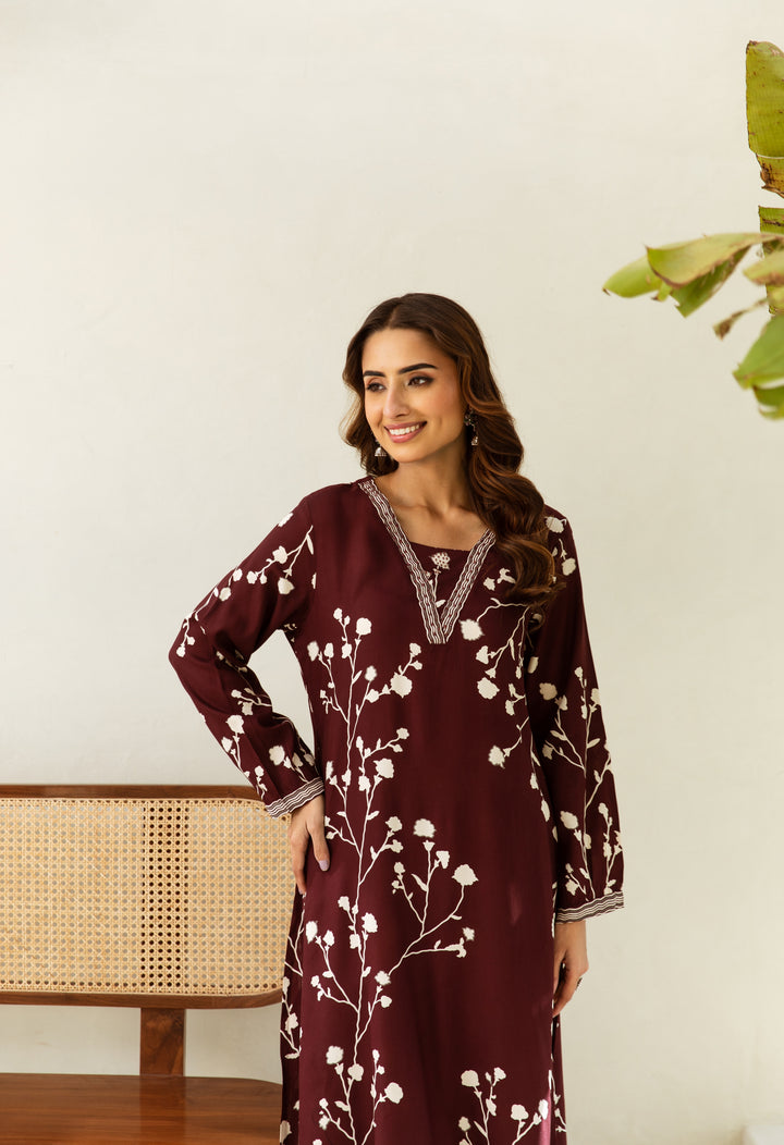 Maroon Blossom Kurta Set