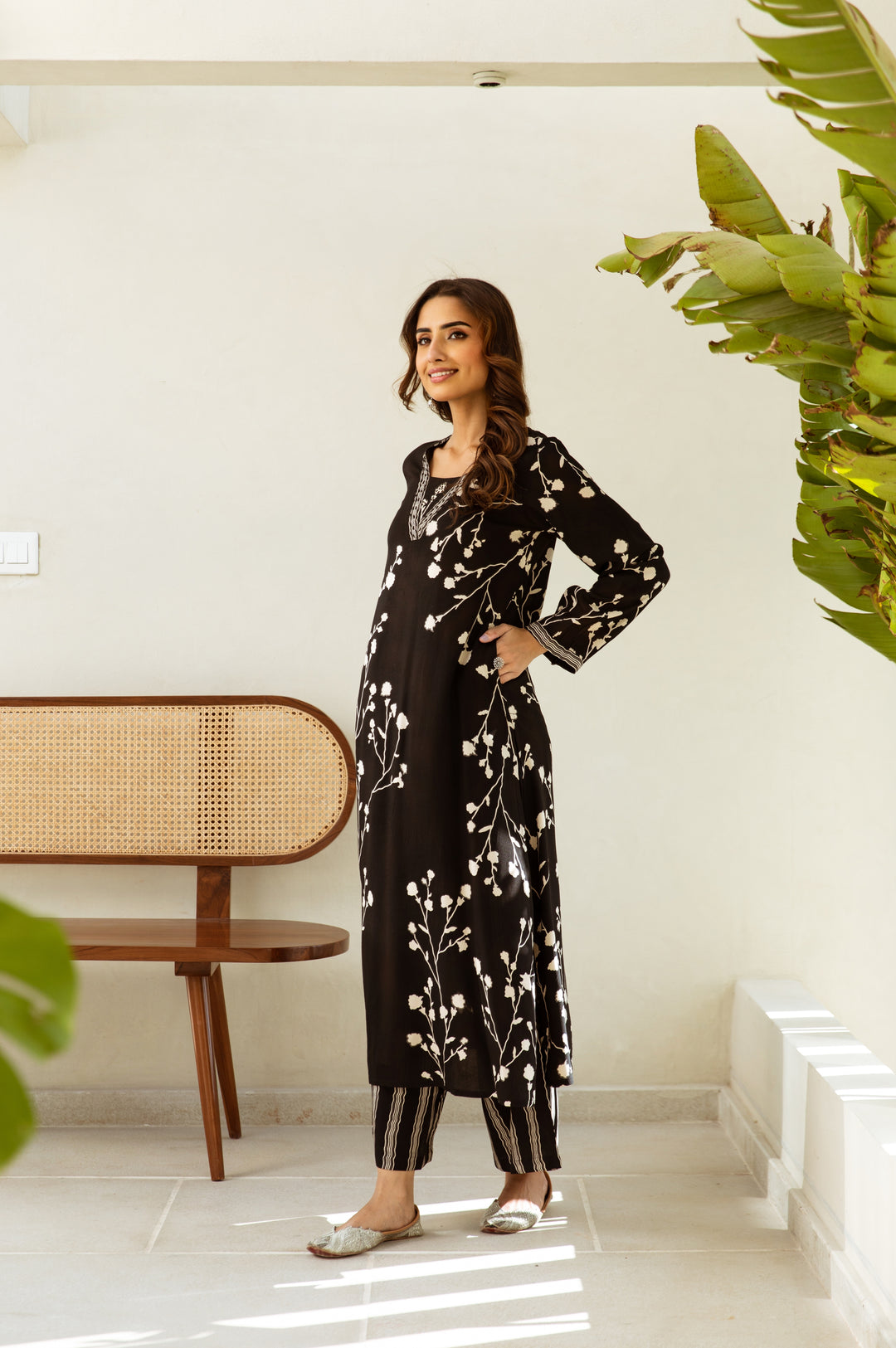 Black Blossom Kurta Set