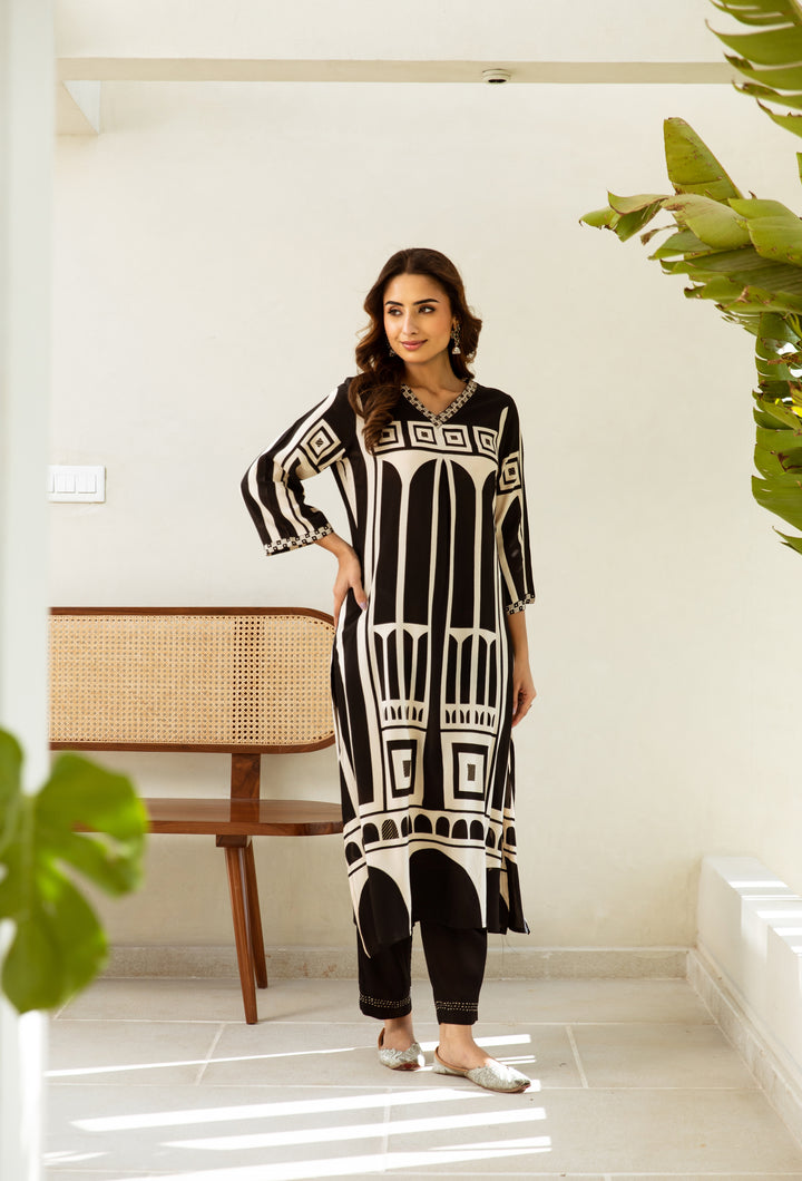 Black & White Castle Kurta Set