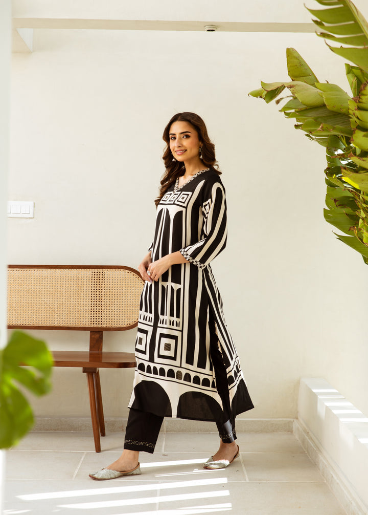 Black & White Castle Kurta Set