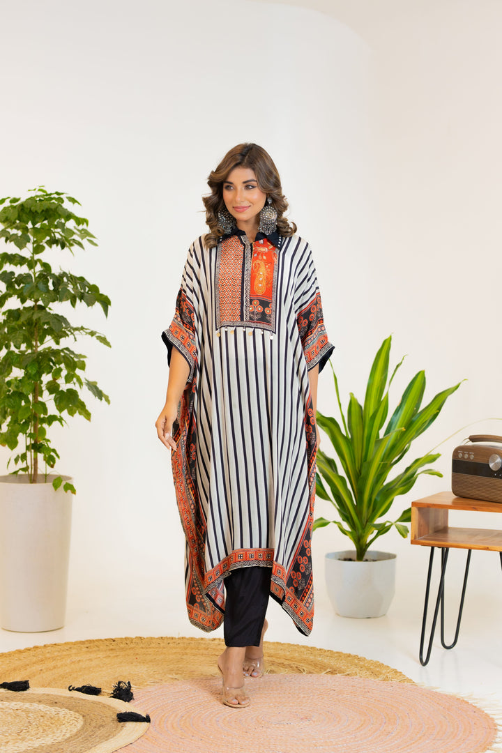 Classic Black & White Striped Kaftan set