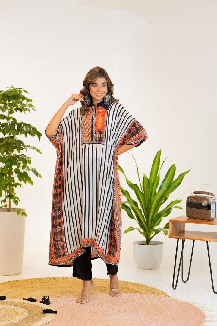 Classic Black & White Striped Kaftan set