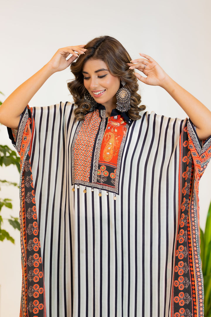 Classic Black & White Striped Kaftan set