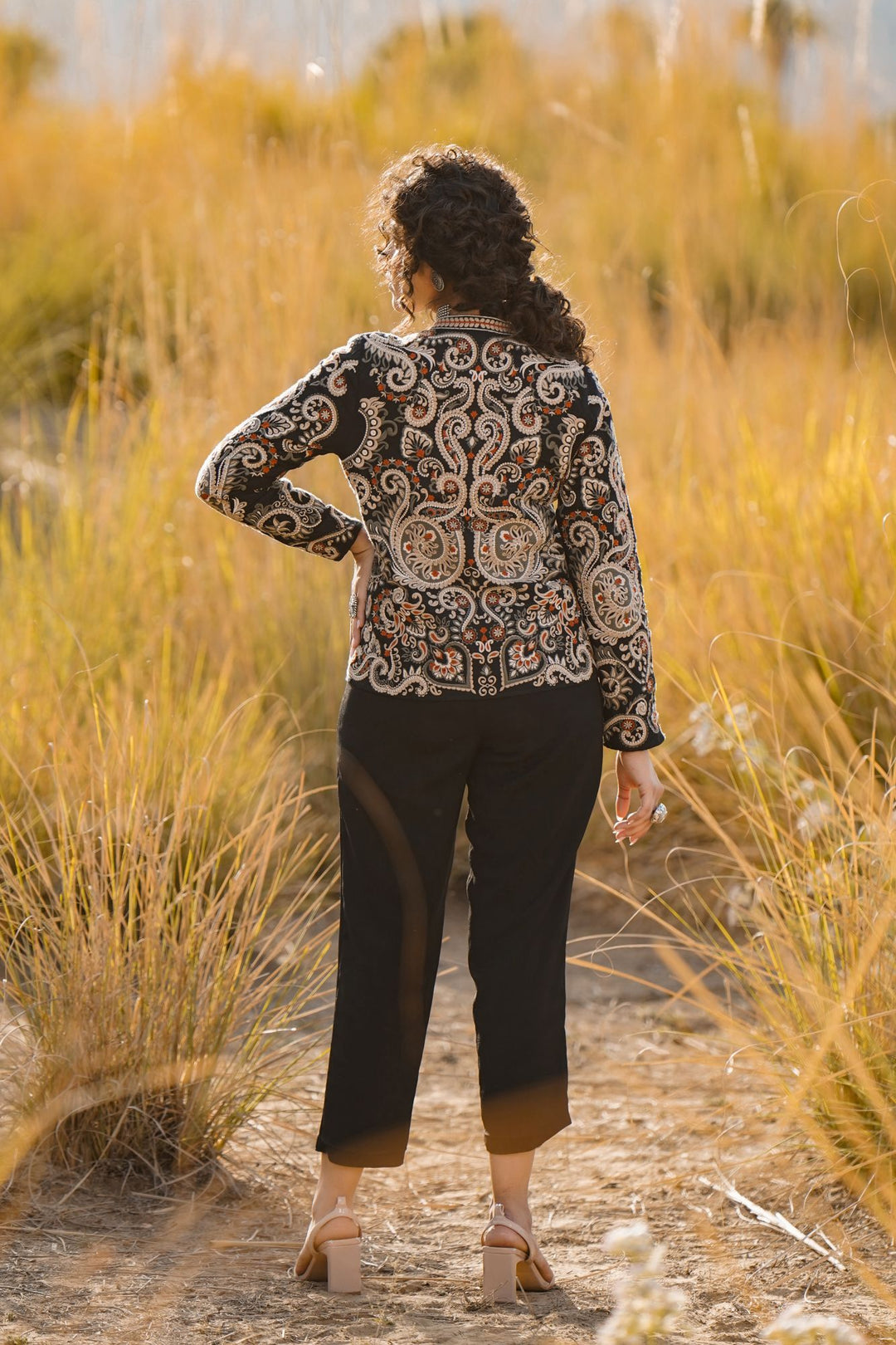 Black Cotton Embroidered Jacket