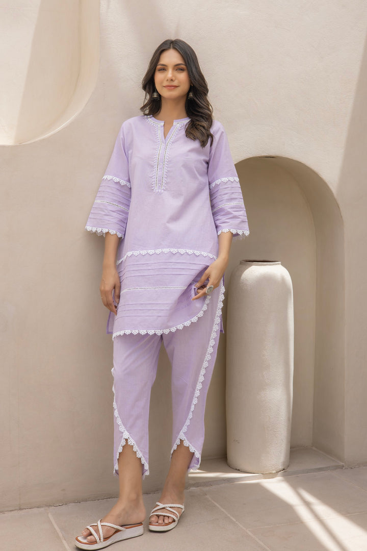 Lilac Dhoti Style Cotton Coord Set