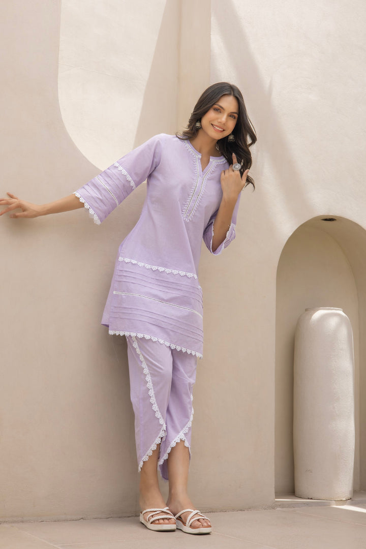 Lilac Dhoti Style Cotton Coord Set