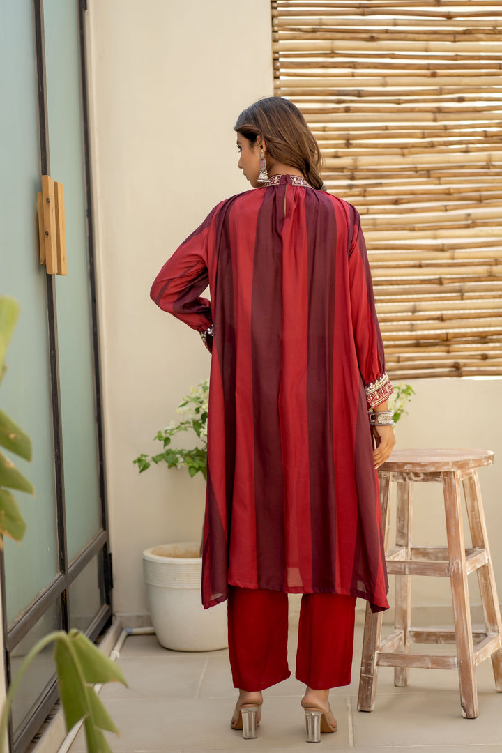 Elegant Maroon Stripes Kurta Set