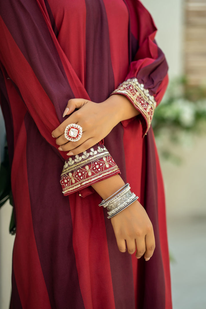 Elegant Maroon Stripes Kurta Set