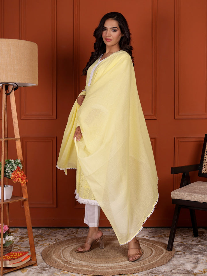 Neon Yellow Cotton Chikan Suit Set