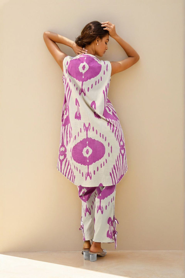 Purple Ikkat Print Coord Set