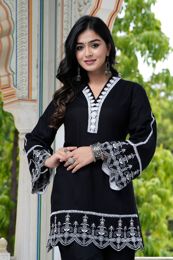 Black Embroidered Pakistani Coord Set