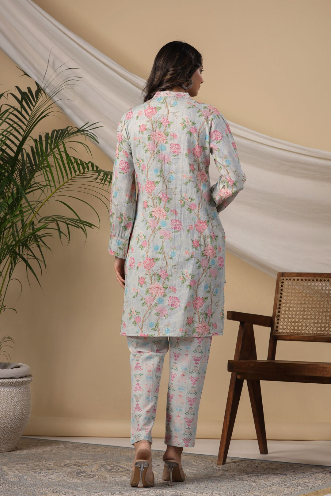 Watery Floral Linen Coord Set