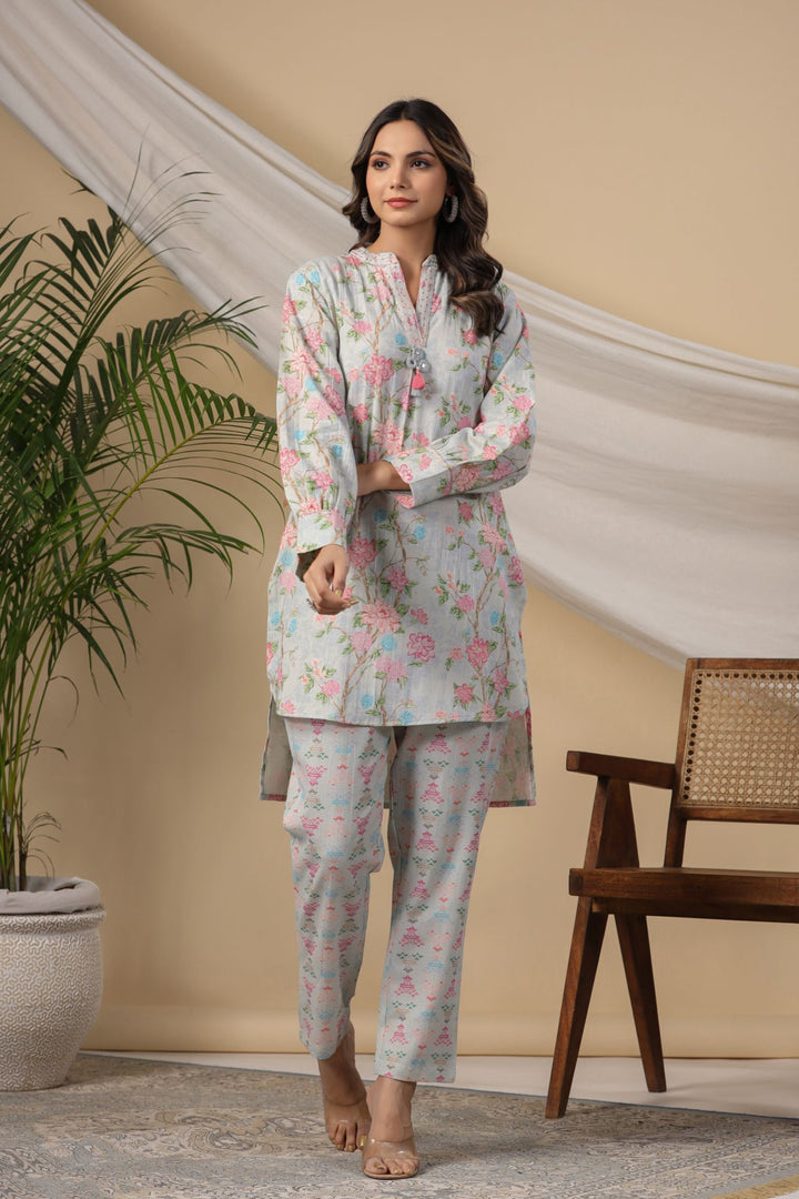 Watery Floral Linen Coord Set