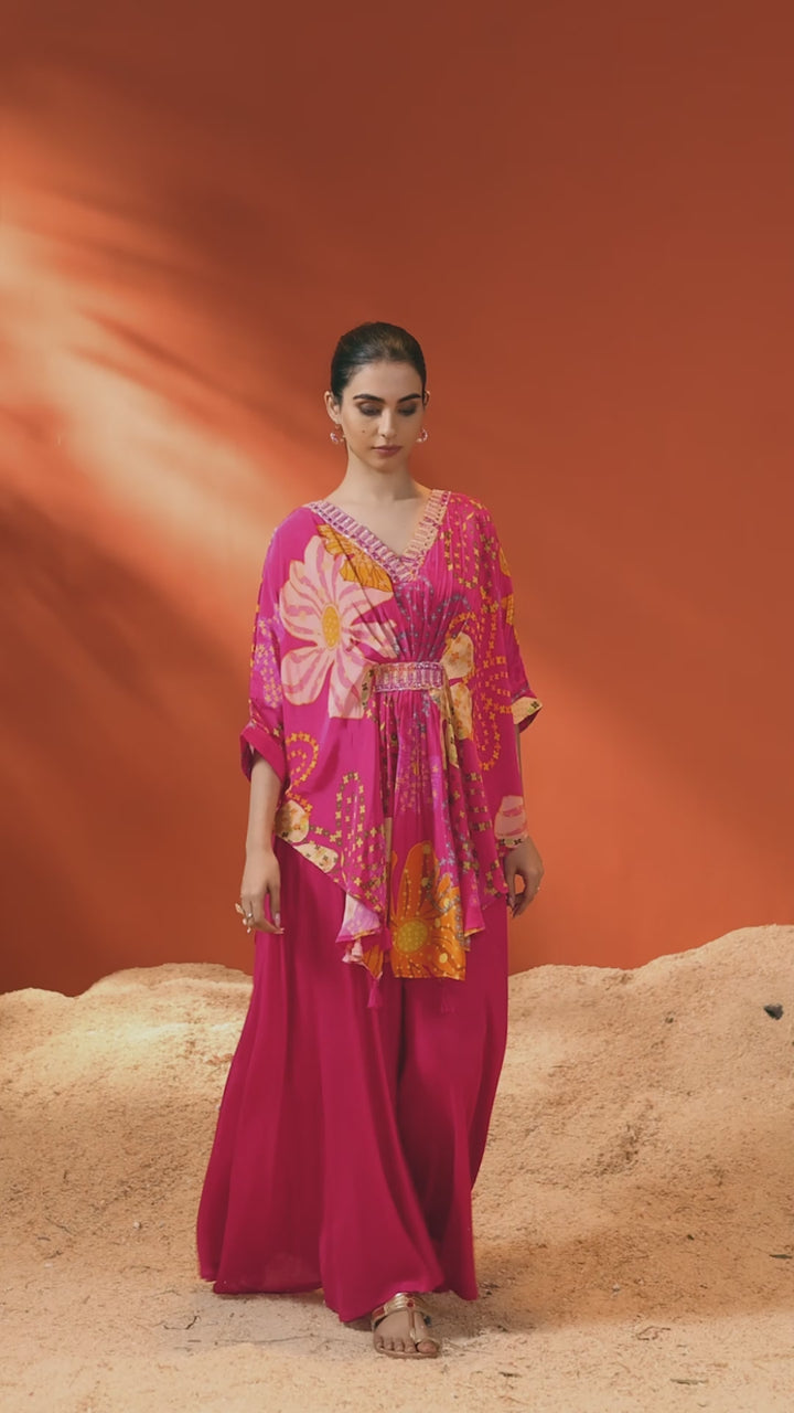 Pink Floral Crepe Kaftan Set