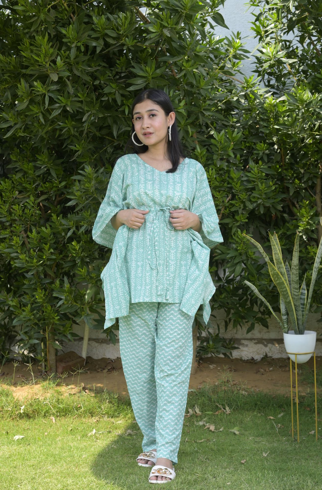 Green Kaftan Style Cotton Coord Set