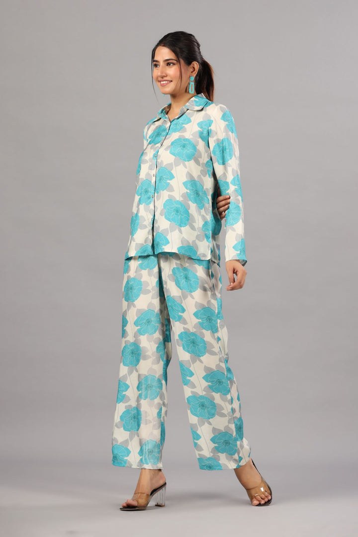 Floral Garden Blue Muslin Coord Set